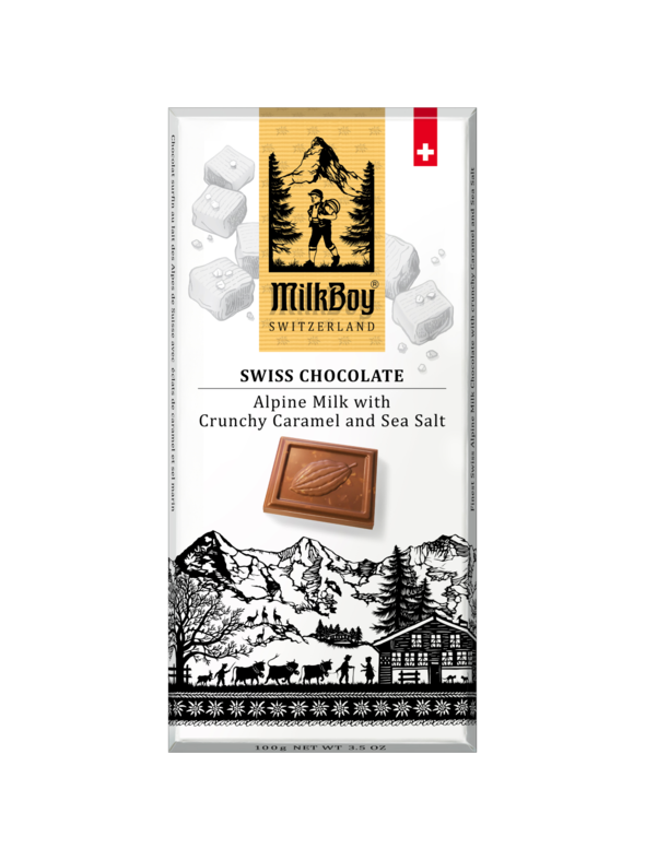 Milkboy Finest Swiss Milk Chocolate with crunchy Caramel and Sea Salt