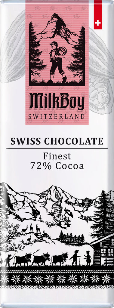 Milkboy Finest Swiss Dark Chocolate Finest 72% Cocoa Snack size bar - 10 Bars