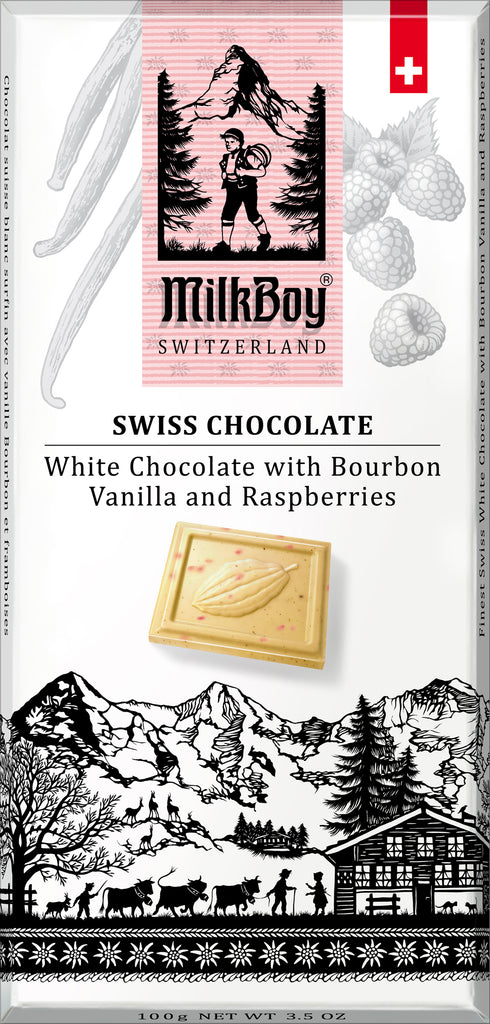 Swiss White Chocolate with Bourbon Vanilla & Raspberries