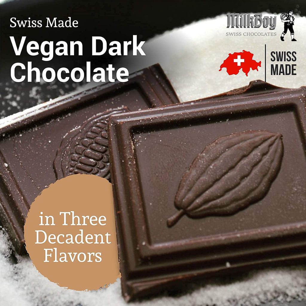 Milkboy Swiss Dark Chocolate Variety Pack - Gourmet Dark Chocolate Bars - 85% Dark Chocolate - Made in Switzerland - All Natural - Sustainably Farmed Cocoa - Gluten GMO Free - Vegan - 3.5 oz 5 Pack - Gift Box