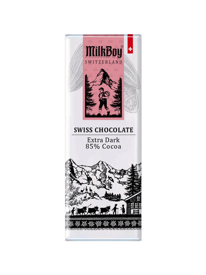 Milkboy Finest Swiss Dark Chocolate Extra Dark 85% Cocoa Snack size bar - 10 Bars