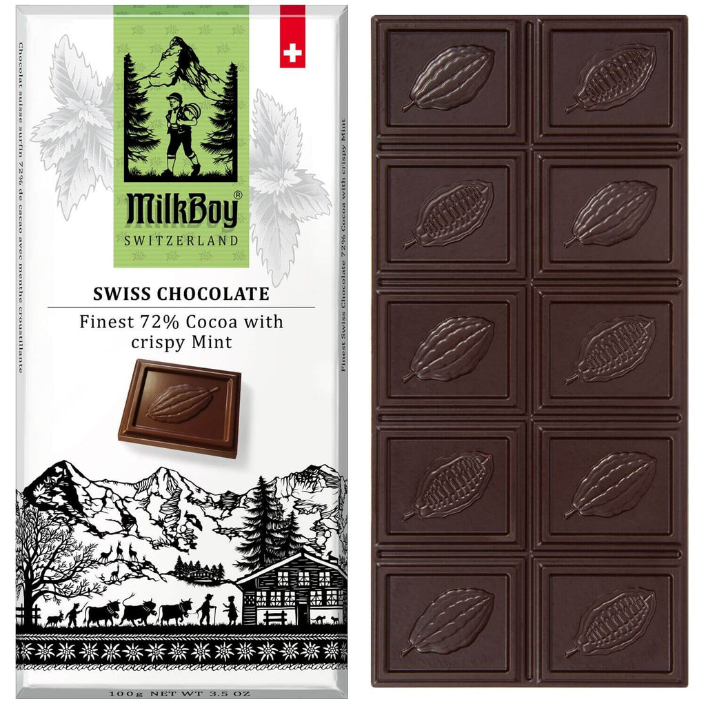 Milkboy Finest Swiss 72% Dark Chocolate with crispy Mint