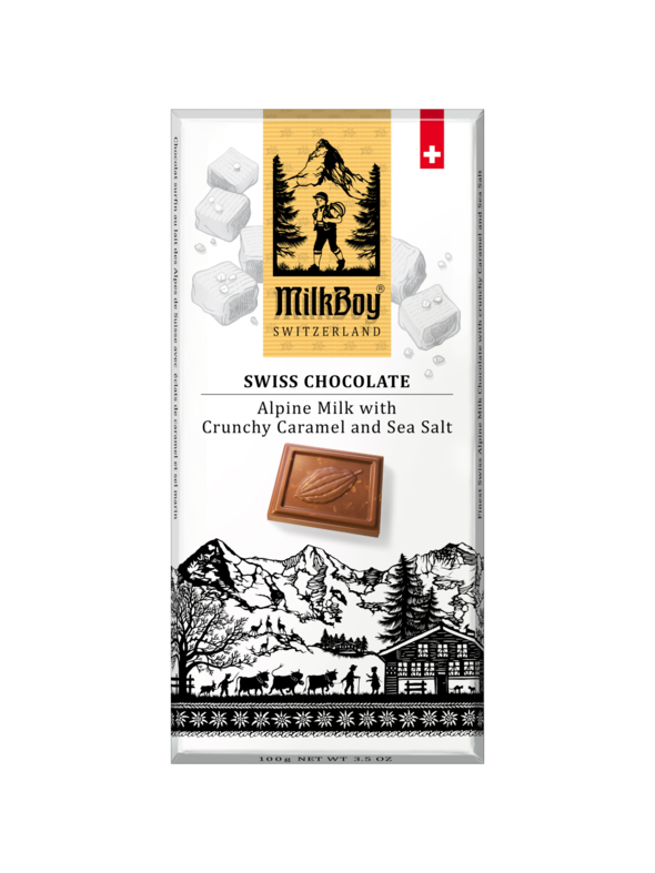 Milkboy Finest Swiss Milk Chocolate with crunchy Caramel and Sea